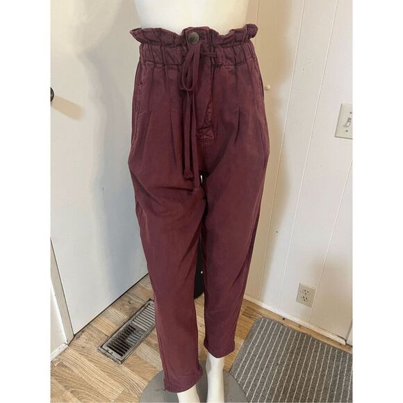 Free People Womens XS Margate Paperbag Pants Dark Red High Waist Cropped Slouchy - Picture 4 of 11